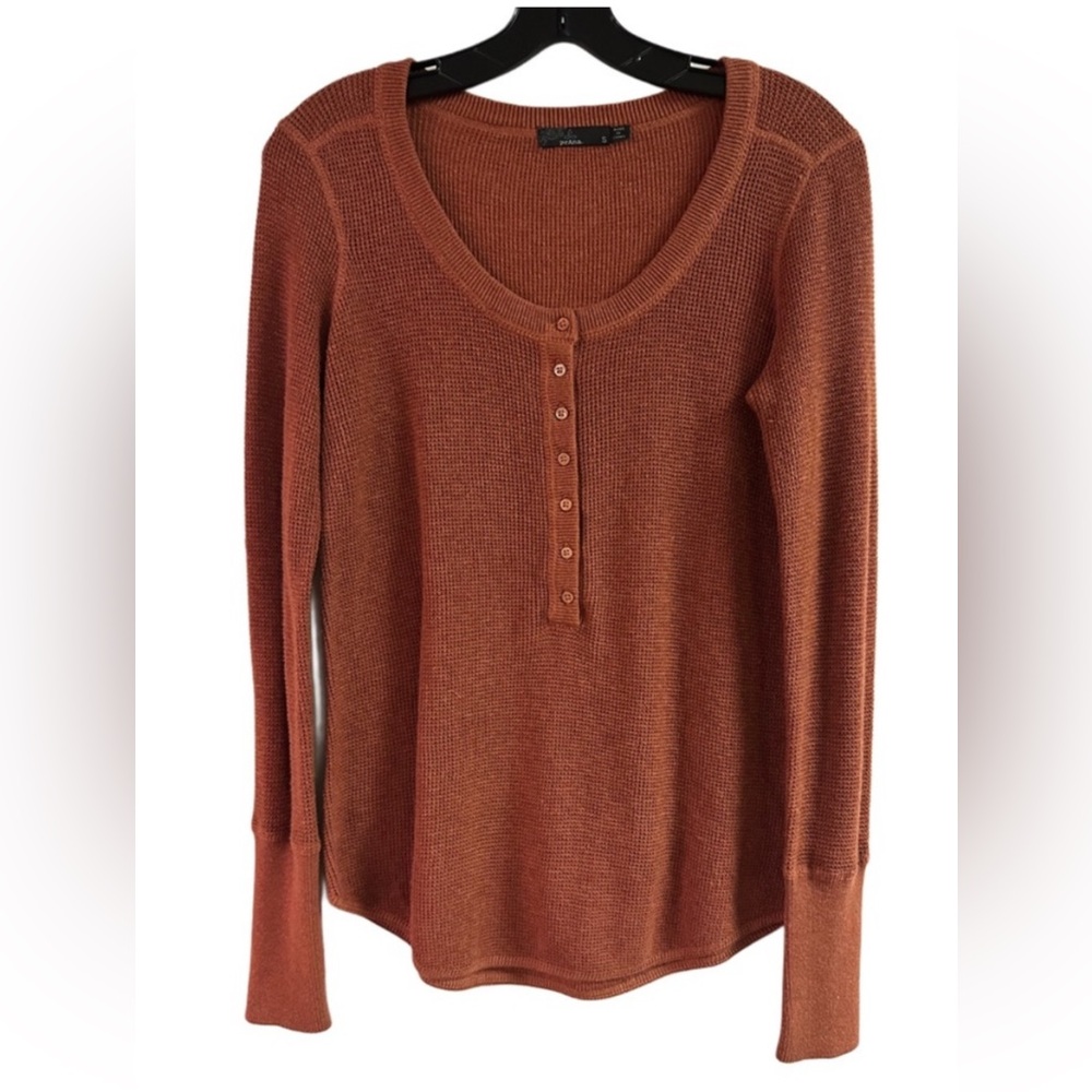 Prana Women's Milani Henley Top organic cotton Burnt Orange Long Sleeve